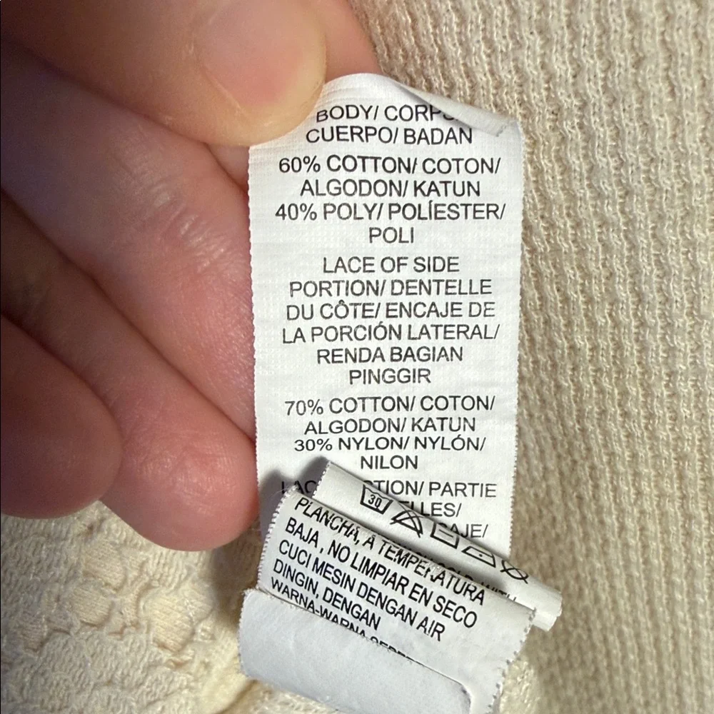 Lucky Brand Cream Lace-Panel Long Sleeve Waffle Top - Picture 3 of 12
